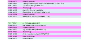TSHF HAKEM ADAYLARI SEMİNER PROGRAMI 20/21 TEMMUZ 2024 ISPARTA
