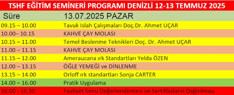 TSHF HAKEM ADAYLARI ve EĞİTİM SEMİNER PROGRAMI  12/13 TEMMUZ 2025 DENİZLİ
