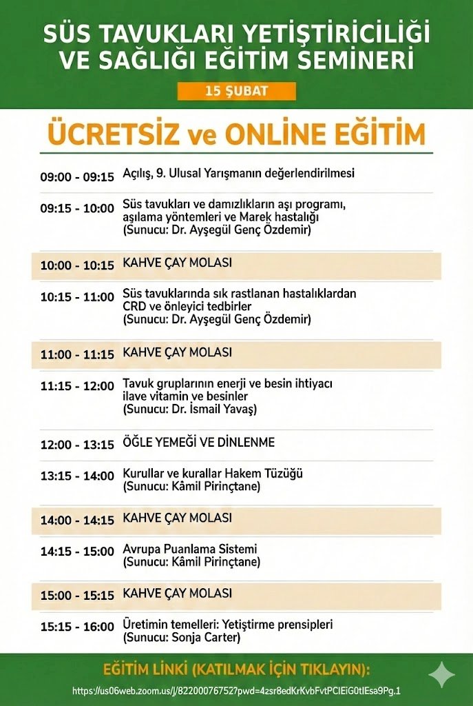 Süs Tavukları Yetiştiriciliği ve Sağlığı: Ücretsiz Çevrim İçi Eğitim Semineri!
